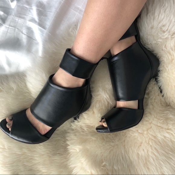 Shoes - Black Trendy Peep Toe Cutout Party Booties Heels